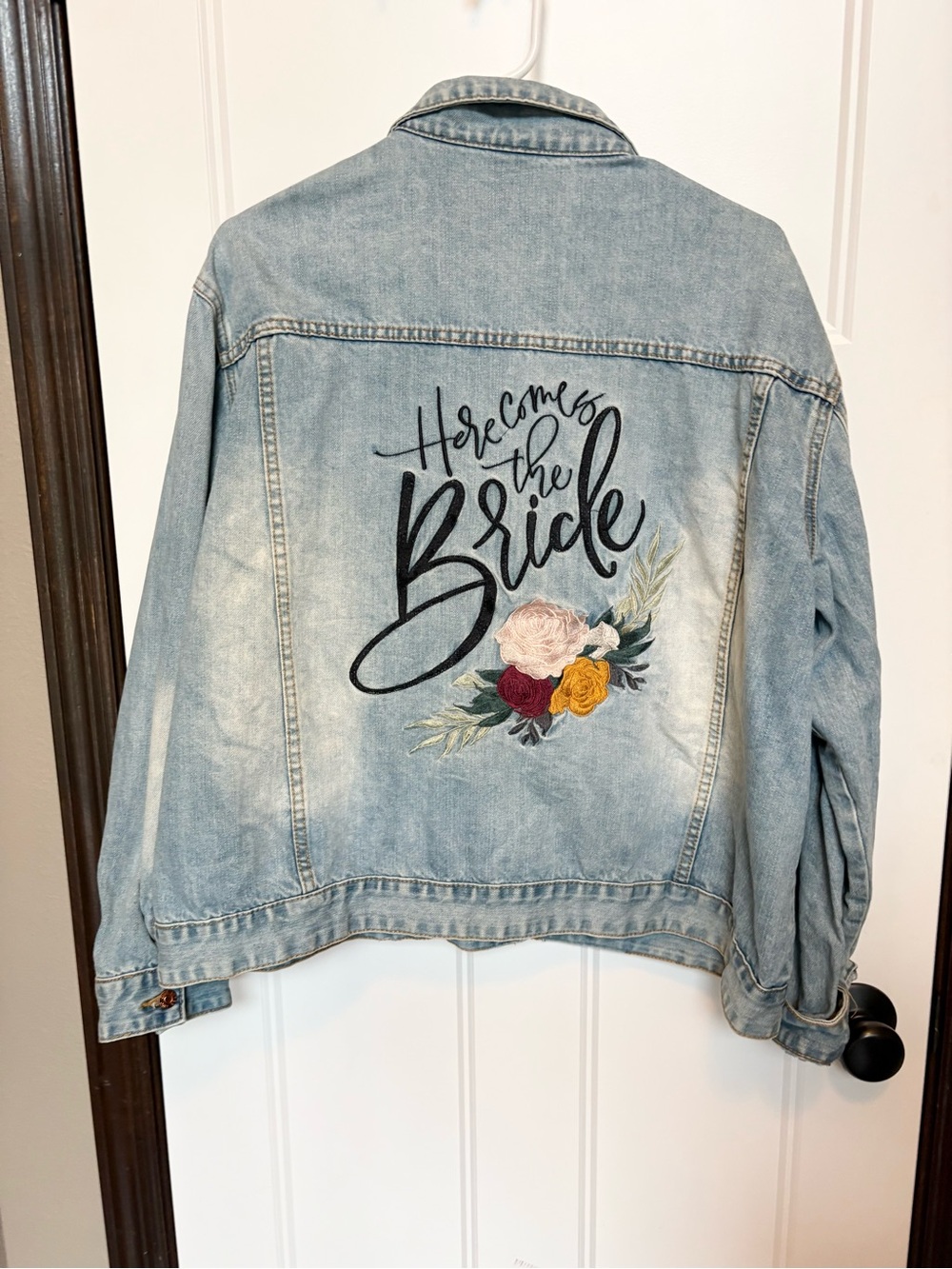 Three Two One (David’s Bridal) Embroidered Bride Light Wash Denim Jean Jacket 1X